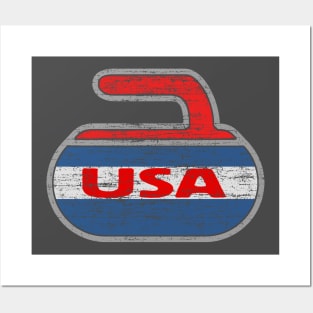 Vintage Curling Stone USA Distressed Curl Posters and Art